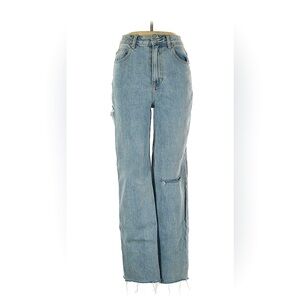 Glassons High Waist Straight Wide Leg Distressed Light Blue Jeans
